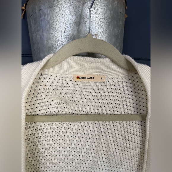 Marine Layer Catalina Cardigan Cotton Open Knit Open Front Sweater Milk large - Picture 3 of 6